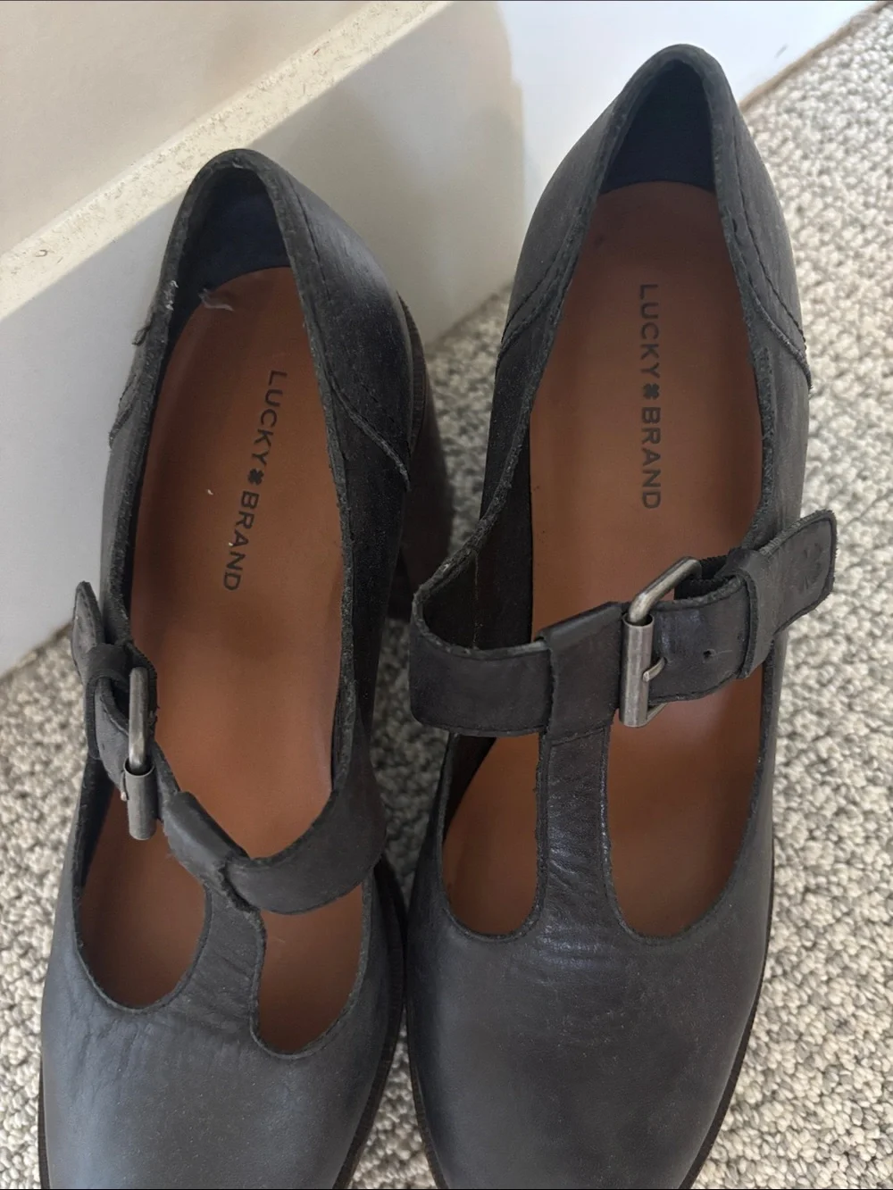 Lucky Brand Ominie women's black leather platform pumps